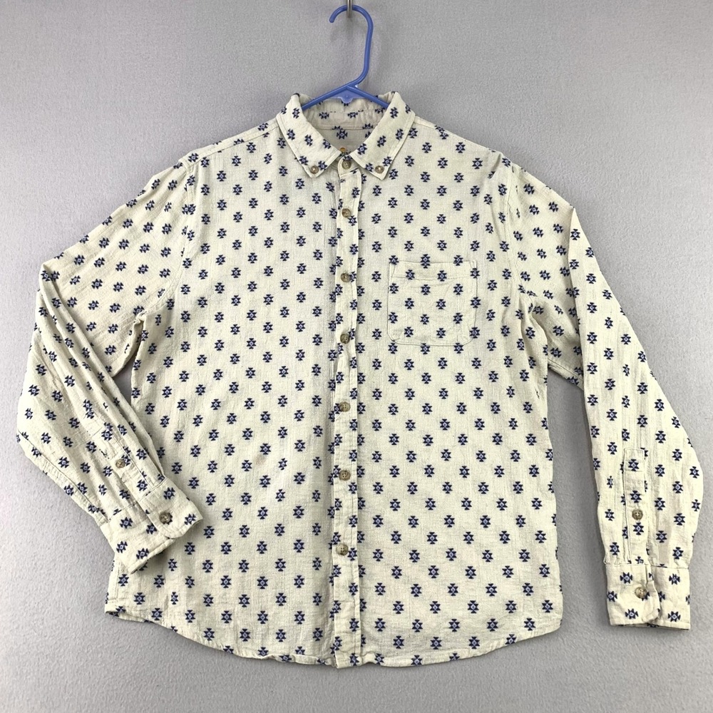 Marine Layer Stretch Selvedge Shirt Mens Small Cream Aztec Long Sleeve Flannel